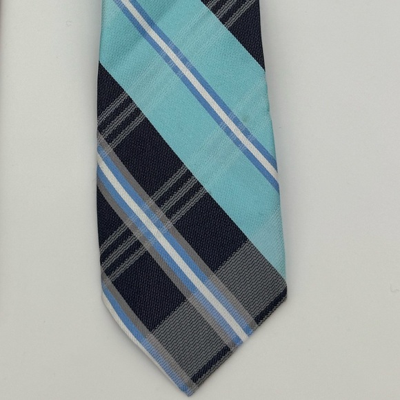 Other - Boys Clip on blue plaid dress outfit neck tie gray formal kids one size